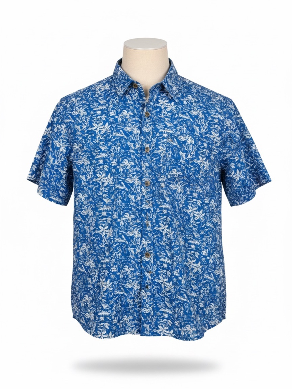Columbia PFG Fishing Shirt XL Blue Tropical Print Button Up Vented